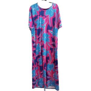 D&Co Beach Maxi Dress Floral Tropical Vacation Cruise Flowy Size 2X